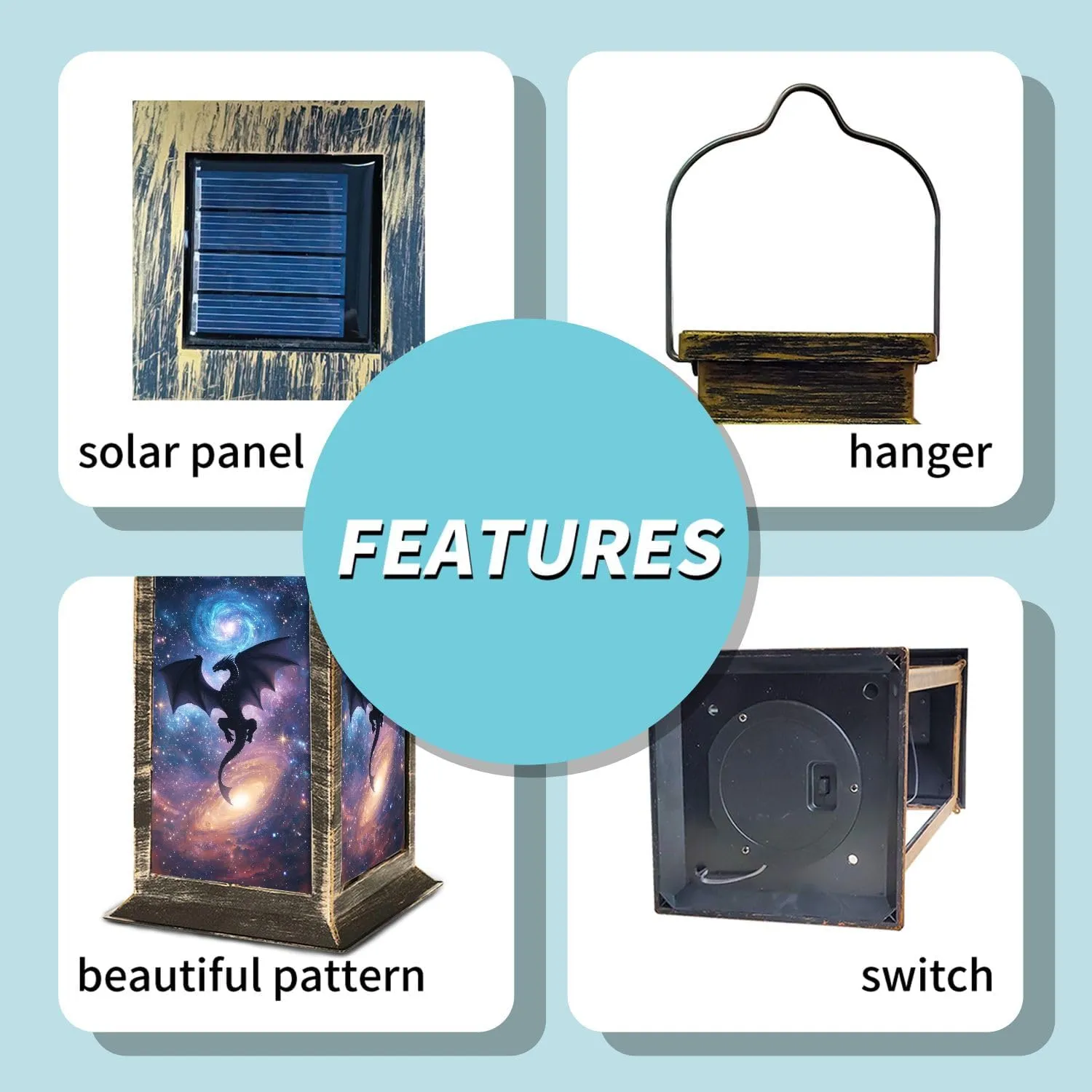 Solar Lantern Swirling Galaxy Dragon Majestic Outdoor Waterproof Garden Hanging Lantern Solar Powered Lighting Outside Table Lamp for Patio Deck Camping 1 Pack