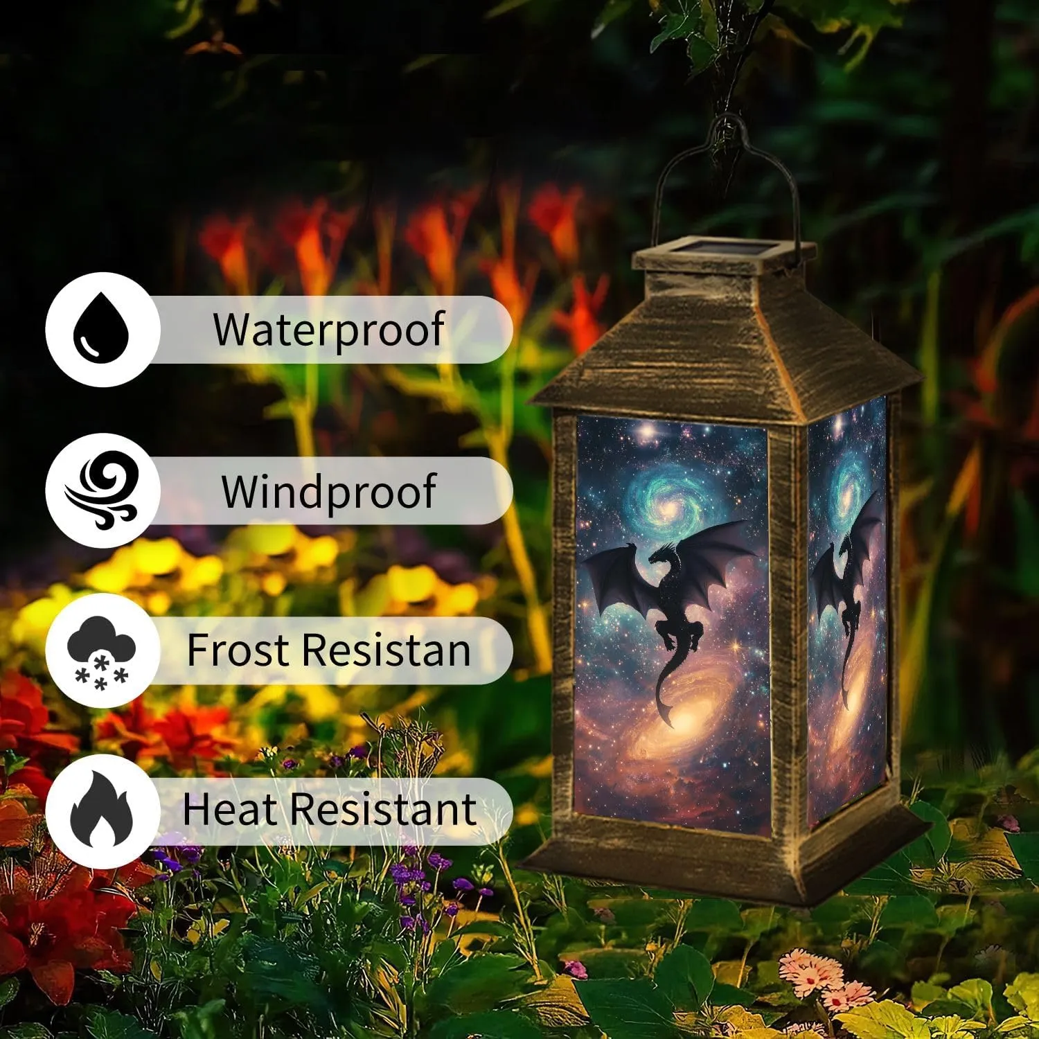 Solar Lantern Swirling Galaxy Dragon Majestic Outdoor Waterproof Garden Hanging Lantern Solar Powered Lighting Outside Table Lamp for Patio Deck Camping 1 Pack