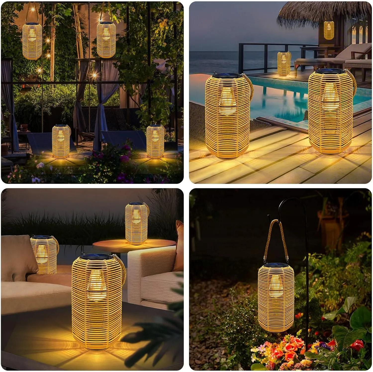 Solar Lantern,Outdoor Wicker Lanterns Waterproof, Rattan Solar Lights,Hanging Lanterns Outdoor,Table Lamp Decoration Lights for Garden,Patio,Porch,Trees,Pathway,Outside
