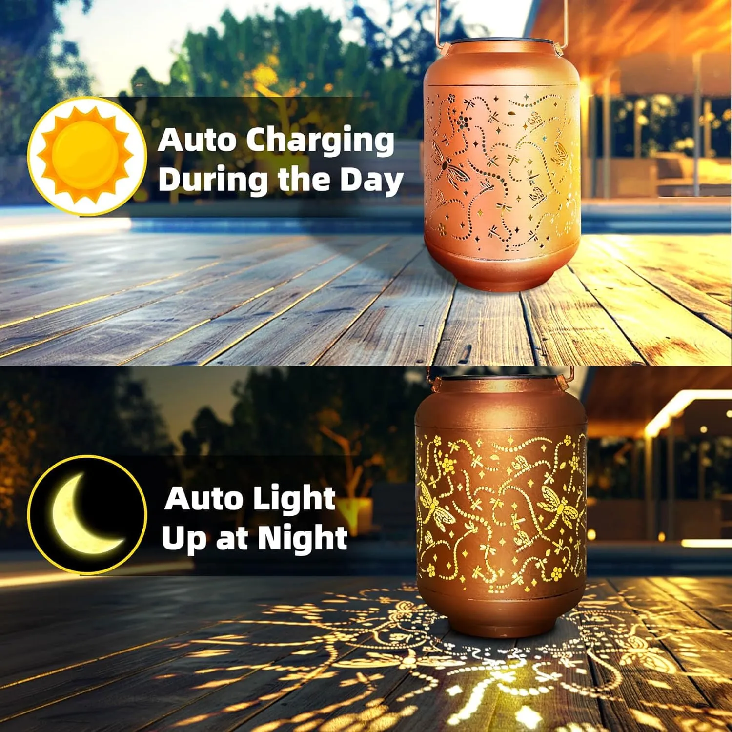 Solar Lanterns Outdoor Waterproof, Dragonfly Hanging Solar Powered Lantern, Hollowed-Out Metal Decor Lantern, LED Decorative Garden Light - Outdoor Garden Decoration for Patio, Yard, Pathway, Lawn