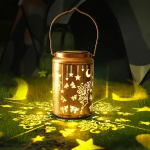 Solar Lanterns Outdoor Waterproof,Hanging Solar Lights Garden Decor,Gardening Gifts for Women Mom Grandma Birthday,Metal Hollowed-Out Lanterns for Yard,Patio,Backyard,Porch (Fairy)