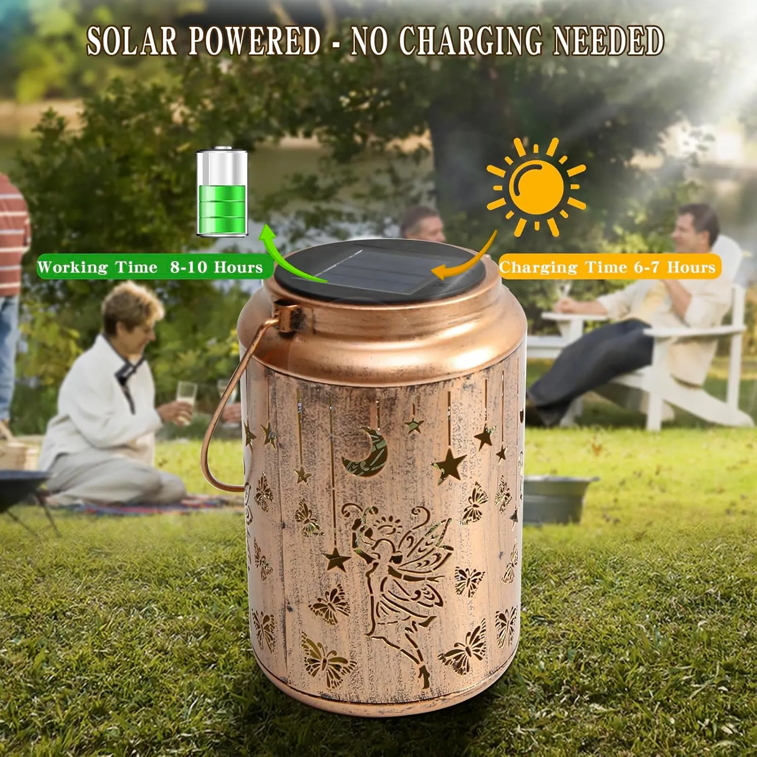 Solar Lanterns Outdoor Waterproof,Hanging Solar Lights Garden Decor,Gardening Gifts for Women Mom Grandma Birthday,Metal Hollowed-Out Lanterns for Yard,Patio,Backyard,Porch (Fairy)