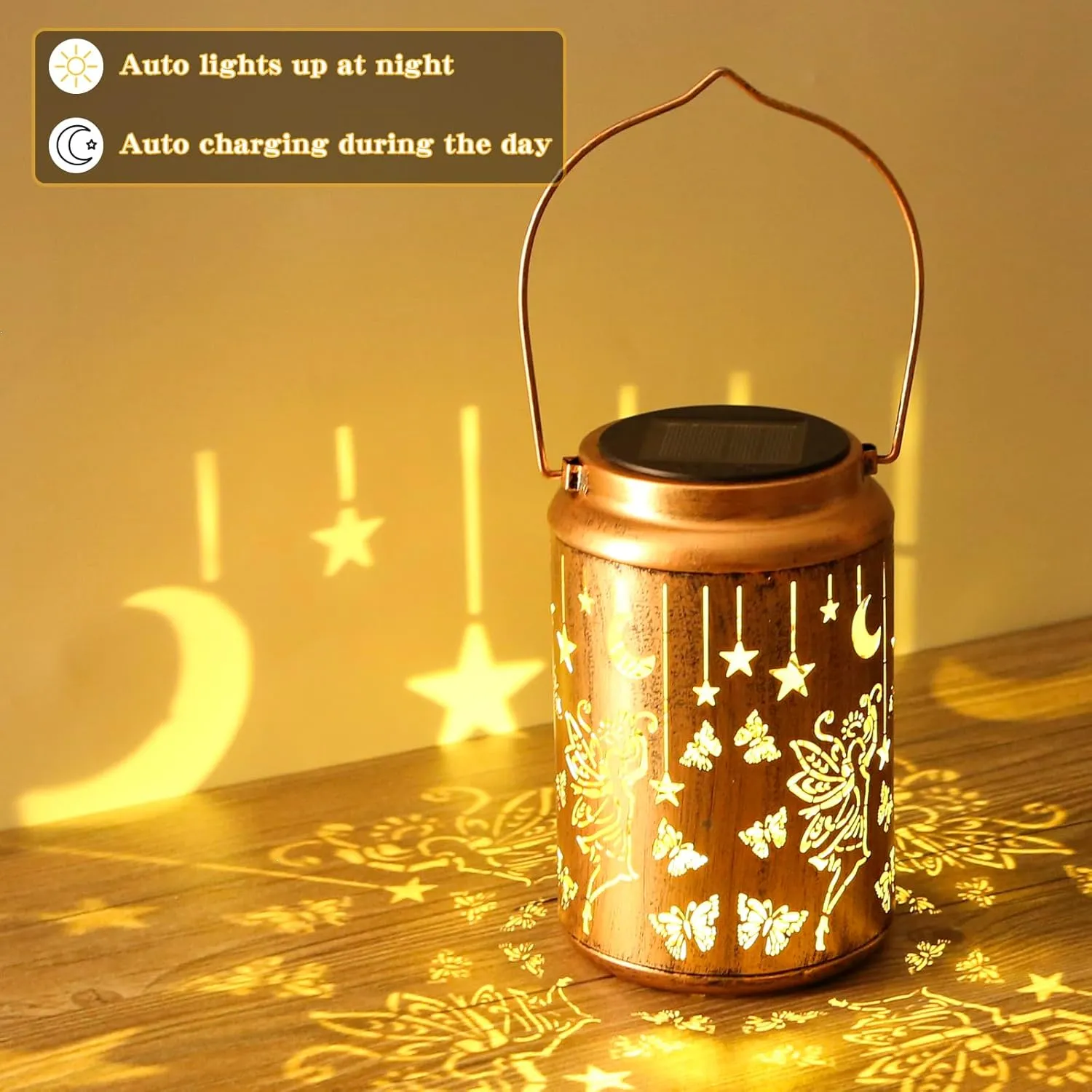 Solar Lanterns Outdoor Waterproof,Hanging Solar Lights Garden Decor,Gardening Gifts for Women Mom Grandma Birthday,Metal Hollowed-Out Lanterns for Yard,Patio,Backyard,Porch (Fairy)
