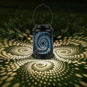 Solar Lanterns Waterproof Outdoor Hanging - Spiral Pattern with a Blue Coating Inside, Solar Powered LED Lantern for Garden Patio Backyard Porch Decorations, Cool Gift for Women, Mother's Day