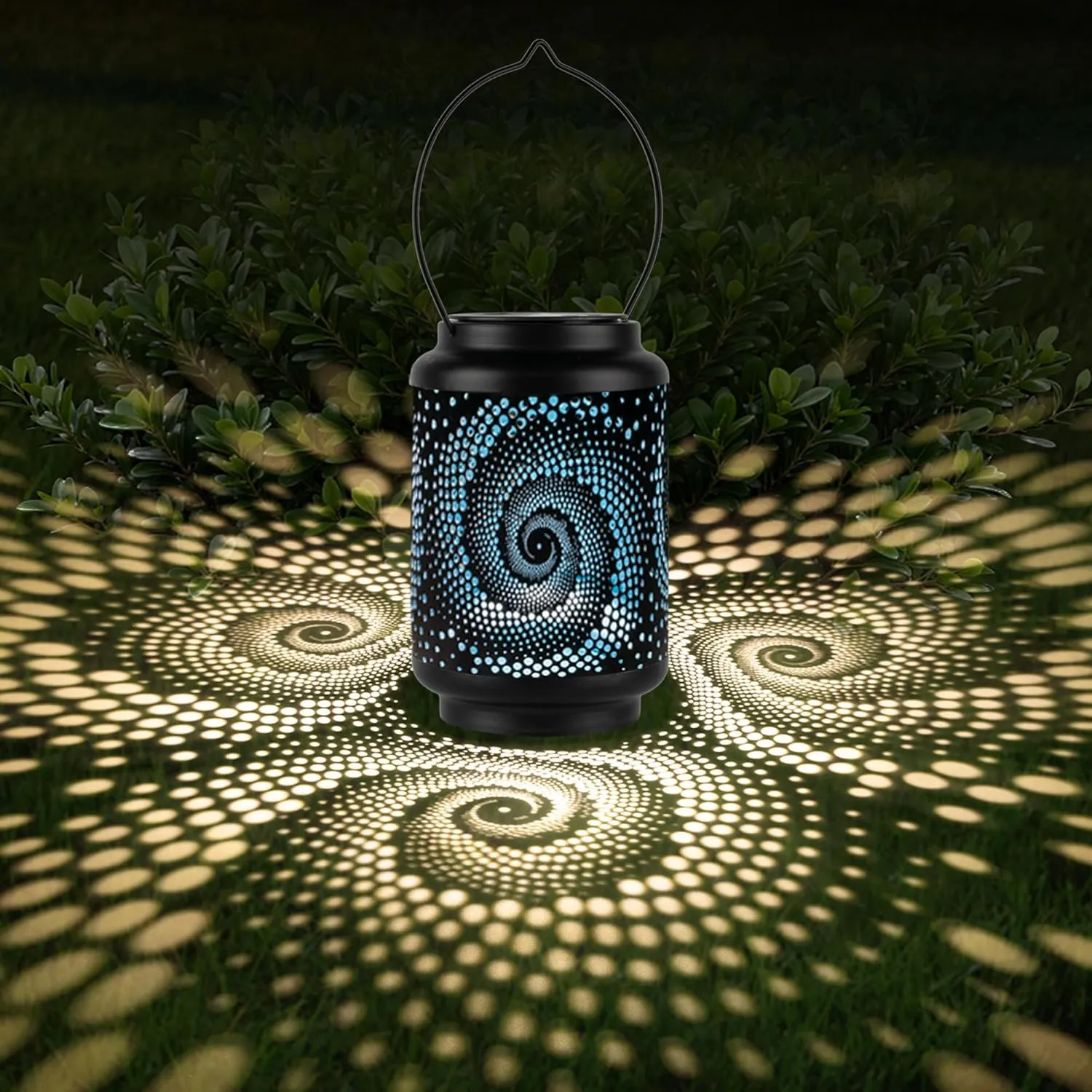 Solar Lanterns Waterproof Outdoor Hanging - Spiral Pattern with a Blue Coating Inside, Solar Powered LED Lantern for Garden Patio Backyard Porch Decorations, Cool Gift for Women, Mother's Day