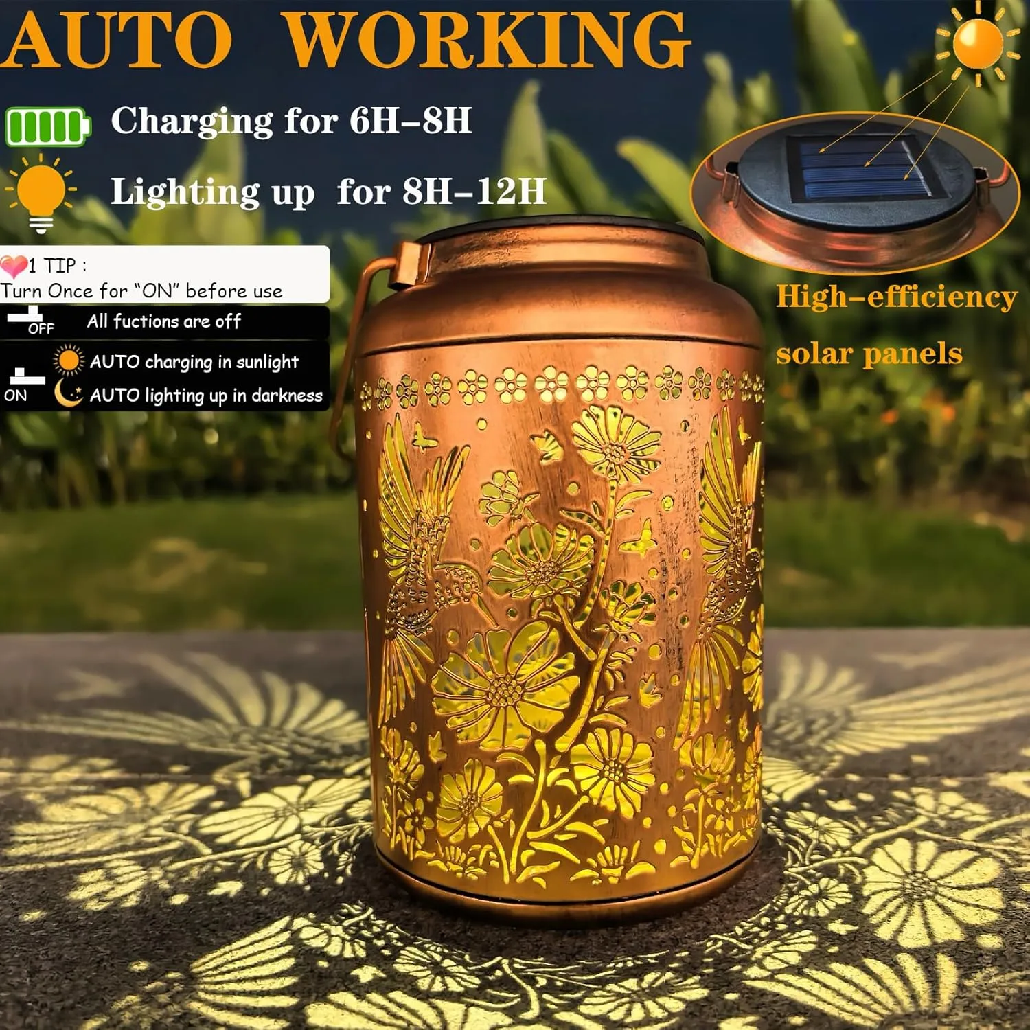 Solar Lights Outdoor Waterproof,Hummingbird Hanging Lantern,Metal Garden Lights,Patio Yard Decor,Housewarming,Decorative Birthday Gifts for Women,Mom,Grandma,1PC