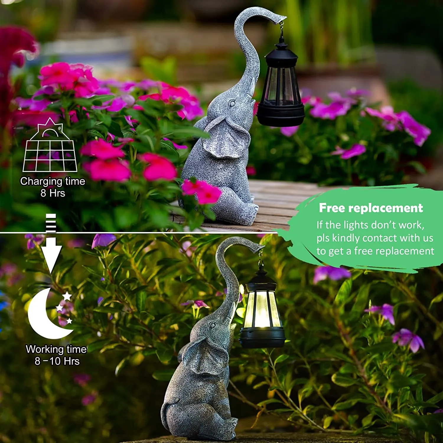 Solar-Powered Elephant Statue for Garden - Eco-Friendly Outdoor Decor with LED Lighting, Weather-Resistant for Pathways & Flowerbeds, Unique Garden Gift for Women & Animal Lovers