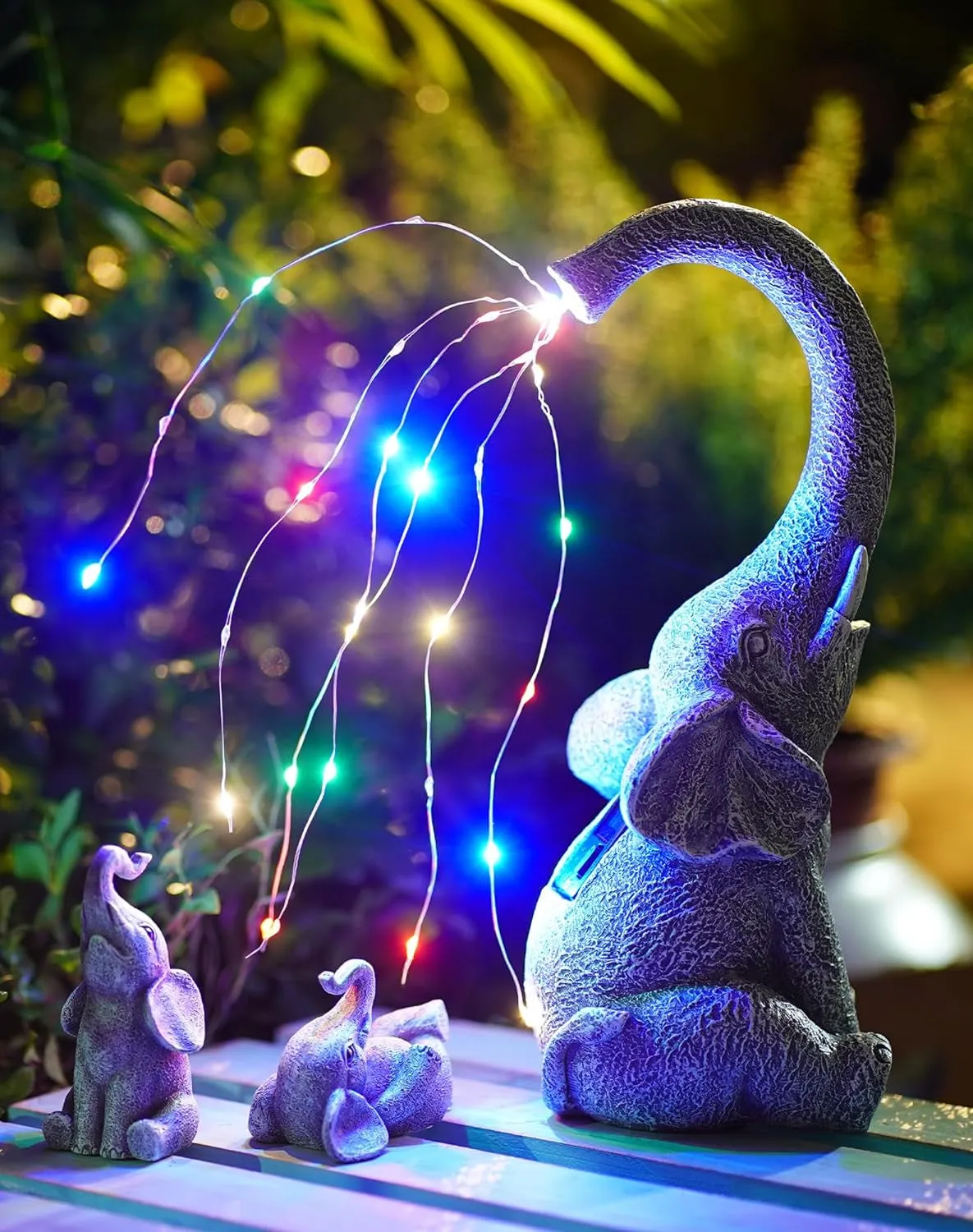 Solar-Powered Elephant Statue for Garden - Eco-Friendly Outdoor Decor with LED Lighting, Weather-Resistant for Pathways & Flowerbeds, Unique Garden Gift for Women & Animal Lovers