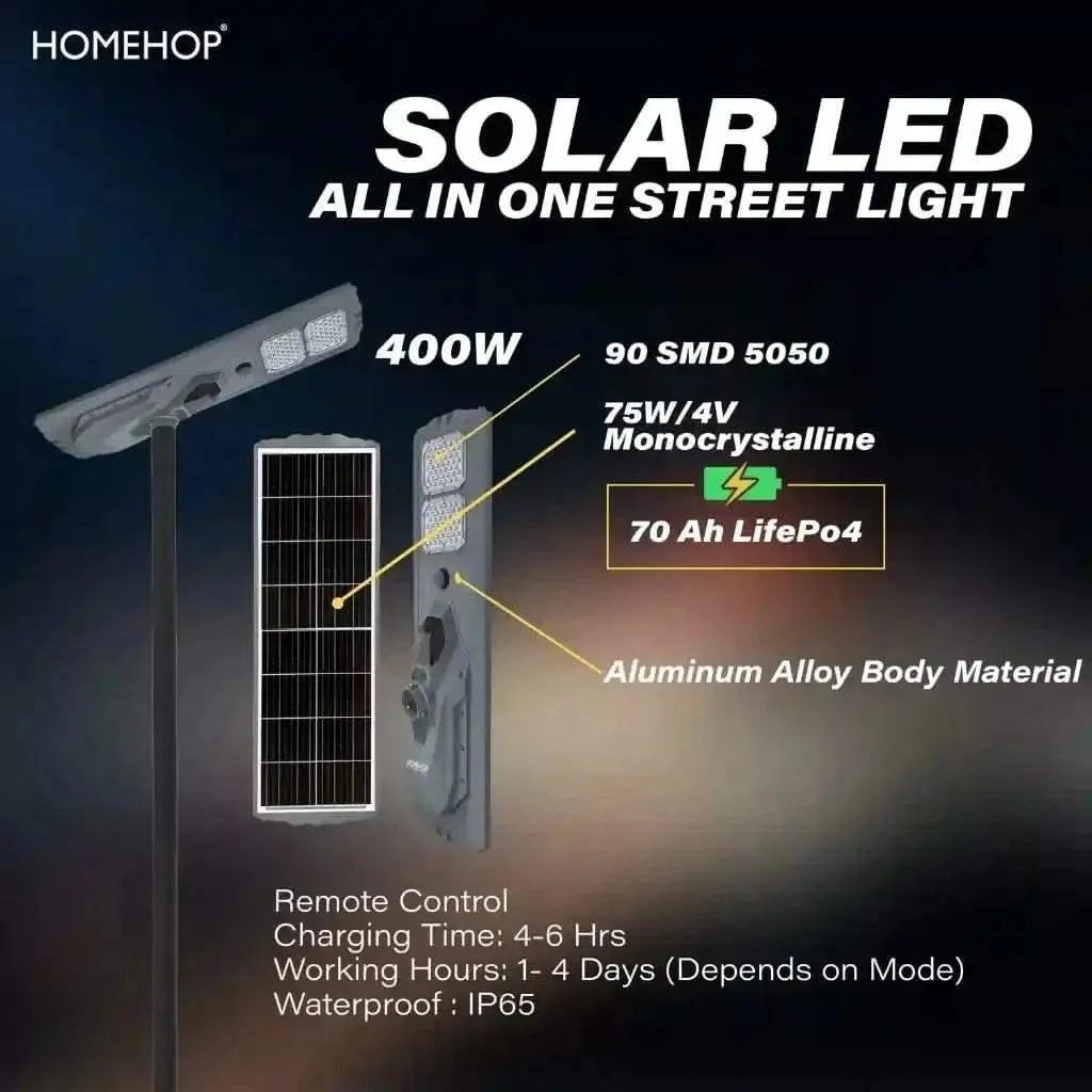 Solar Street Lantern Waterproof 400W Led Automatic Sensor Night Light For Home, Garden and Outdoor