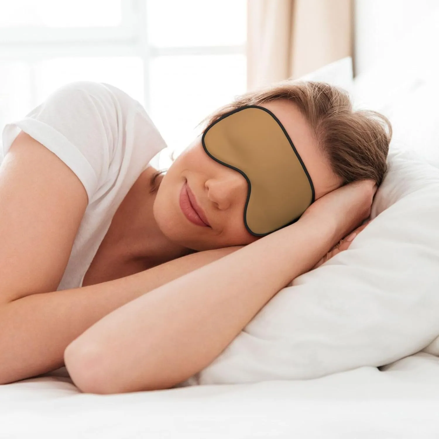 Solid Color Brown Head-Mounted Double-Sided Light-Blocking Sleeping Eye mask to Protect Eyes and Relieve Eye Fatigue