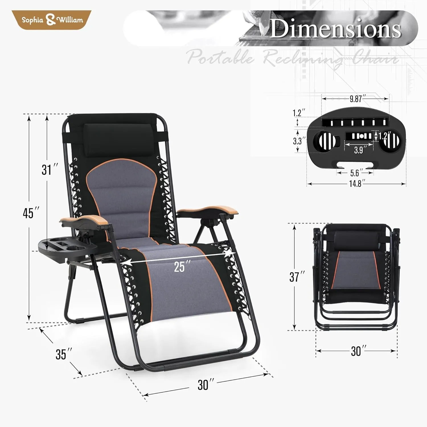 Sophia & William Oversized XL Zero Gravity Recliner Chair Padded Reclining Lounge Chair with Cup Holder, Support 400 LBS, Black