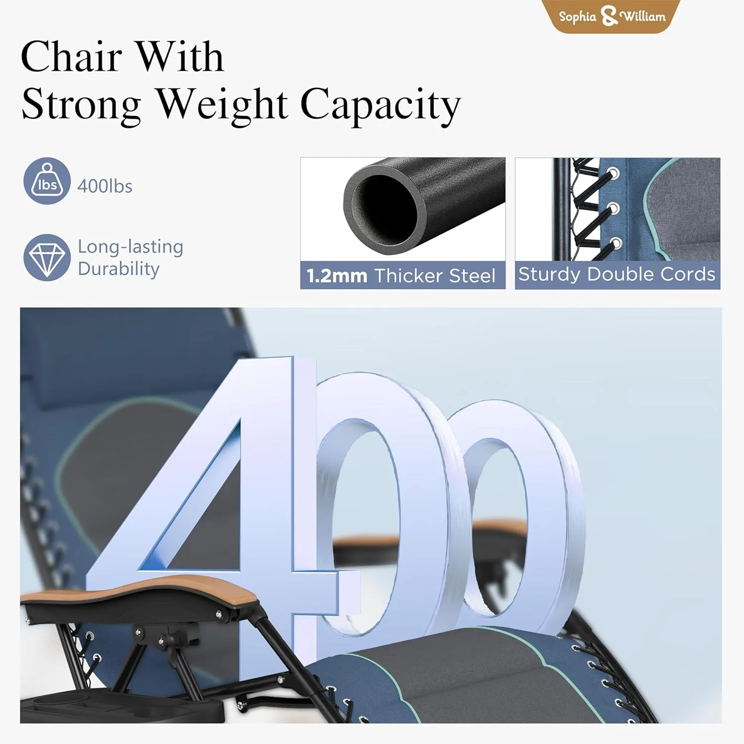 Sophia & William Oversized XL Zero Gravity Recliner Chair Padded Reclining Lounge Chair with Cup Holder, Support 400 LBS, Blue
