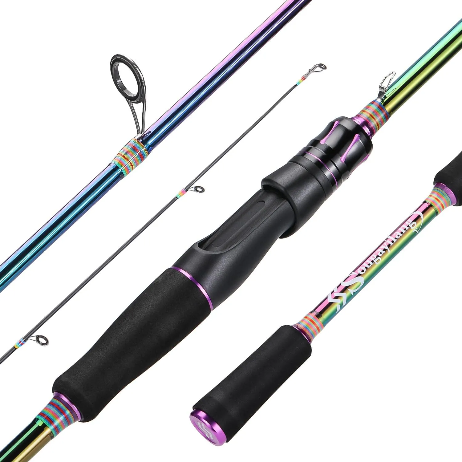 Sougayilang Two Sections Fishing Pole,6.9Ft Colorful Rod Guide Rings Light Weight for Bass,Catfish and Other Small Fishes