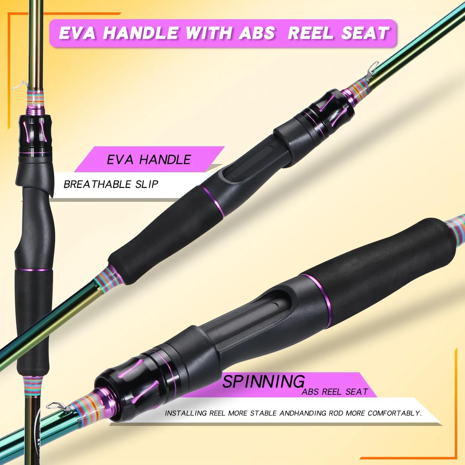 Sougayilang Two Sections Fishing Pole,6.9Ft Colorful Rod Guide Rings Light Weight for Bass,Catfish and Other Small Fishes