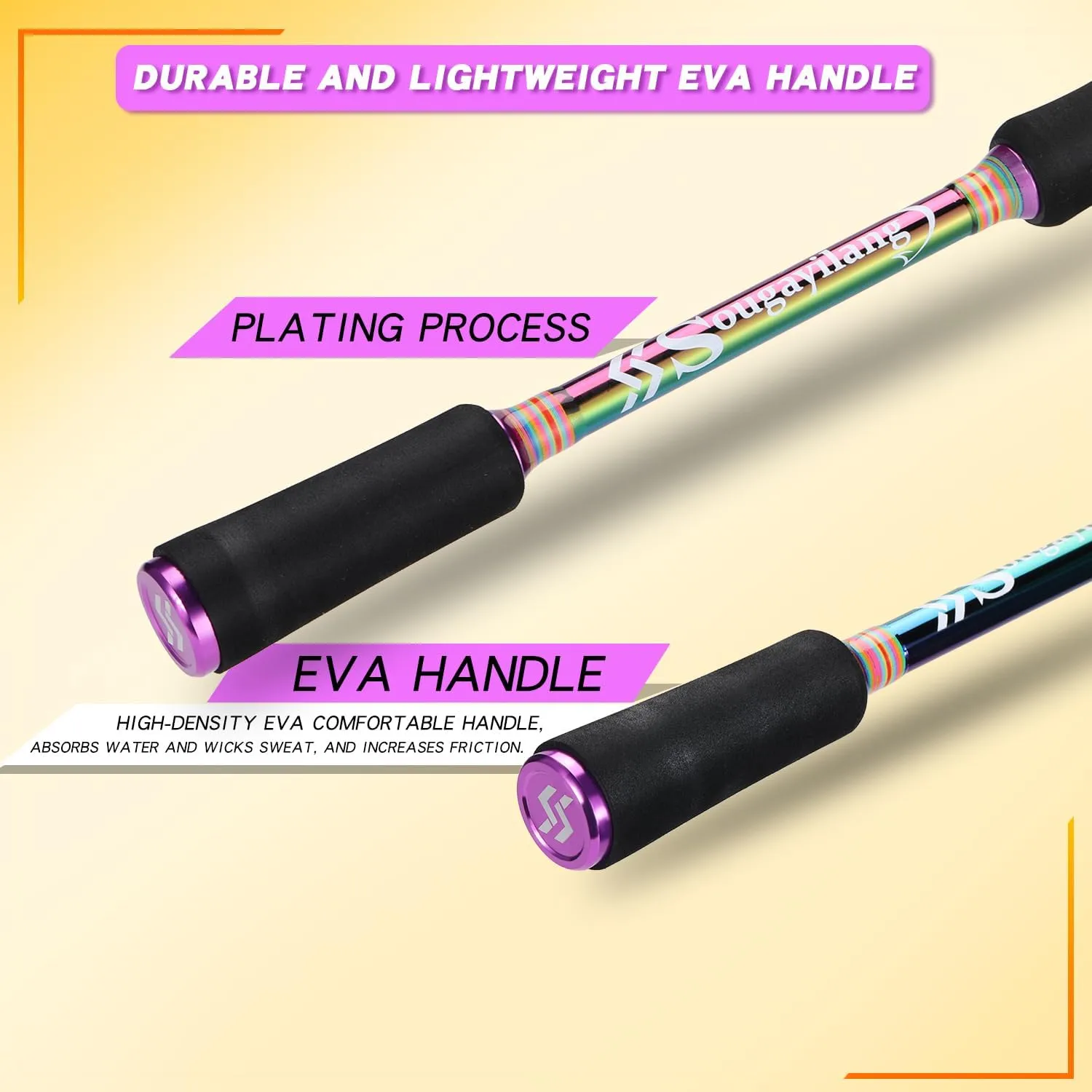 Sougayilang Two Sections Fishing Pole,6.9Ft Colorful Rod Guide Rings Light Weight for Bass,Catfish and Other Small Fishes