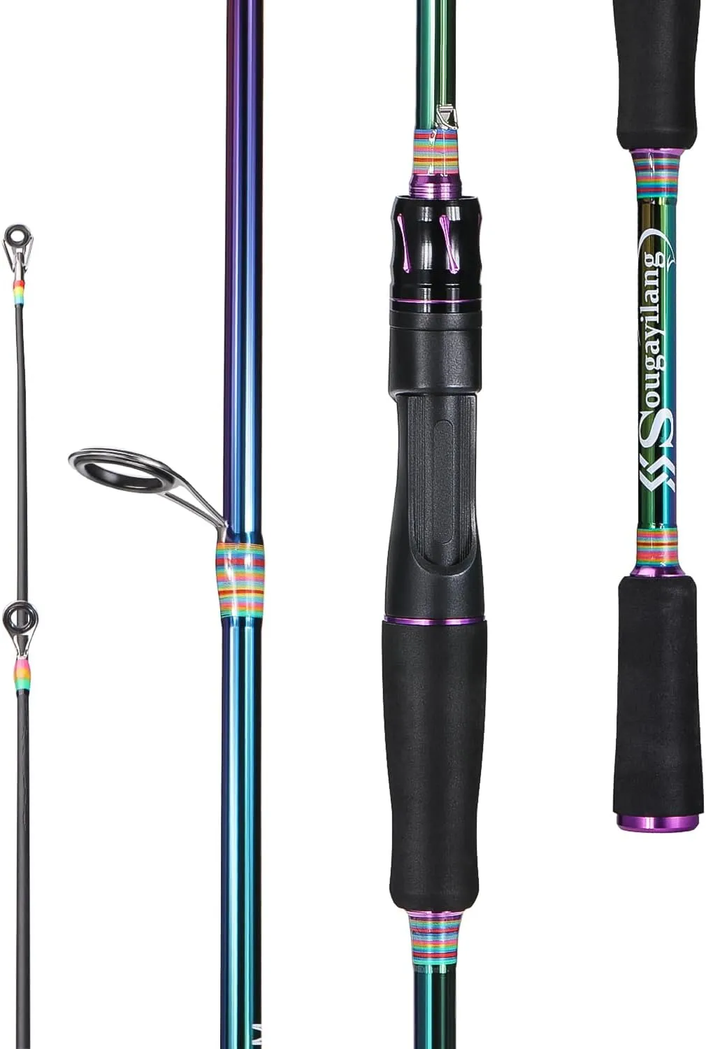 Sougayilang Two Sections Fishing Pole,6.9Ft Colorful Rod Guide Rings Light Weight for Bass,Catfish and Other Small Fishes