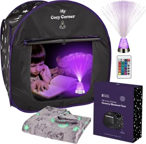 Special Supplies Blackout Sensory Tent for Kids, Pop Up Calming Play Room with Fiber Optic Lamp and Glow-in-The-Dark Fuzzy Blanket