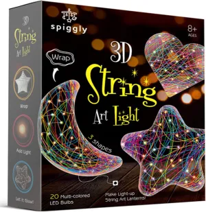 Spiggly 3D String Art Kit for Kids 9-12 - Multi-Colored LED Light Toy with Bulbs - Christmas & Birthday Gifts for Girls & Boys Ages 6-12