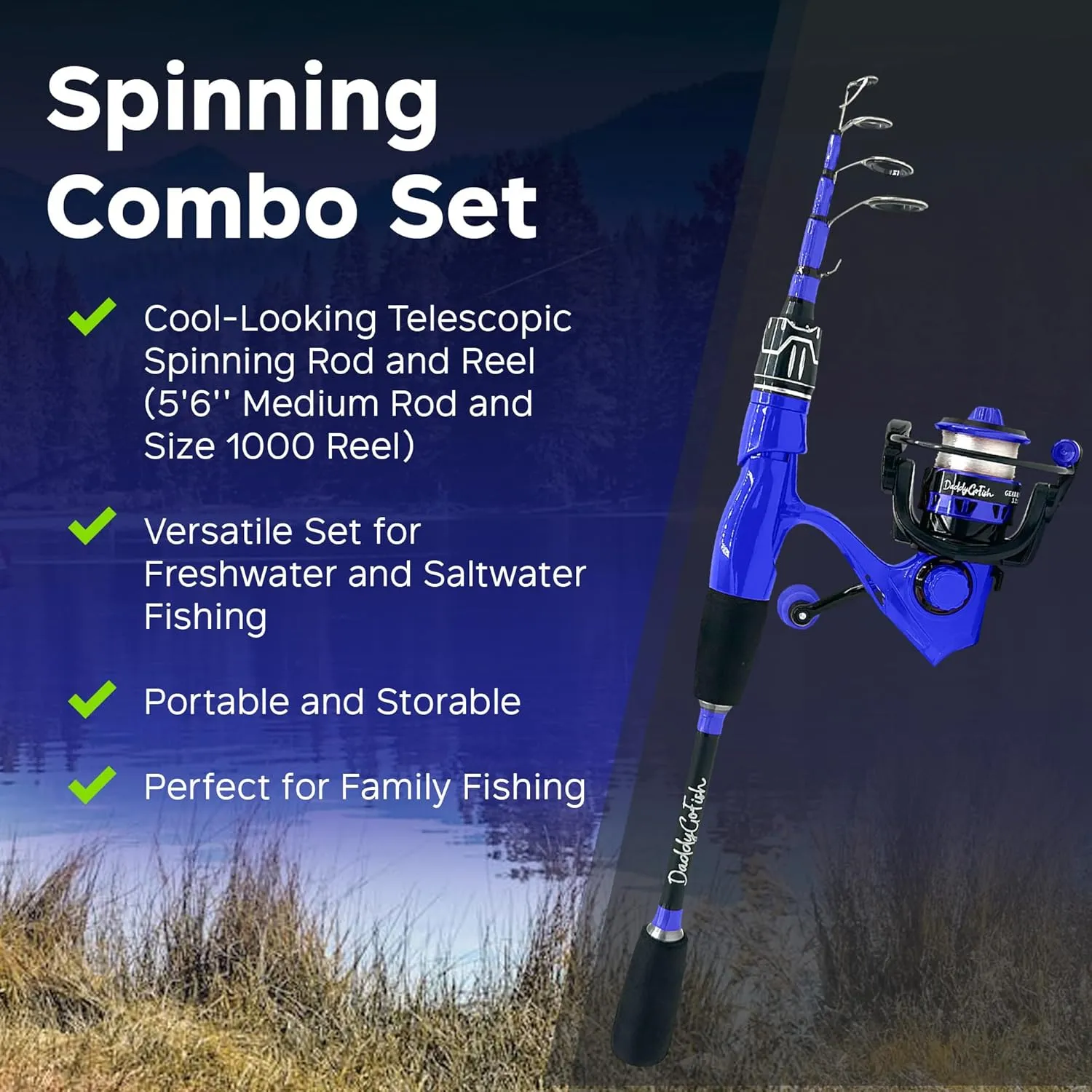 Spinning Fishing Rod and Reel Combo Set with Tackle Box | Kids Fishing Pole | Carbon Fiber Telescopic Fishing Rod Kit | Spinning Reel for Travel Saltwater Freshwater Fishing Gear Kit