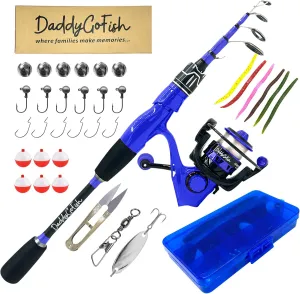 Spinning Fishing Rod and Reel Combo Set with Tackle Box | Kids Fishing Pole | Carbon Fiber Telescopic Fishing Rod Kit | Spinning Reel for Travel Saltwater Freshwater Fishing Gear Kit