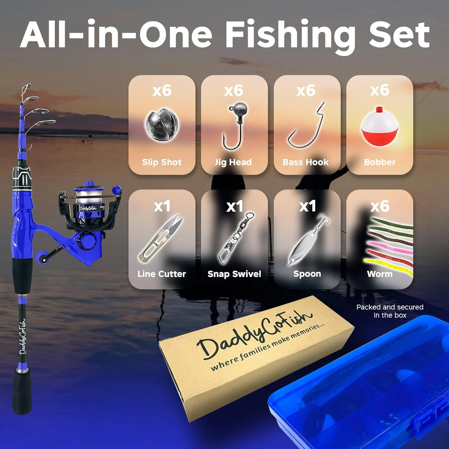 Spinning Fishing Rod and Reel Combo Set with Tackle Box | Kids Fishing Pole | Carbon Fiber Telescopic Fishing Rod Kit | Spinning Reel for Travel Saltwater Freshwater Fishing Gear Kit