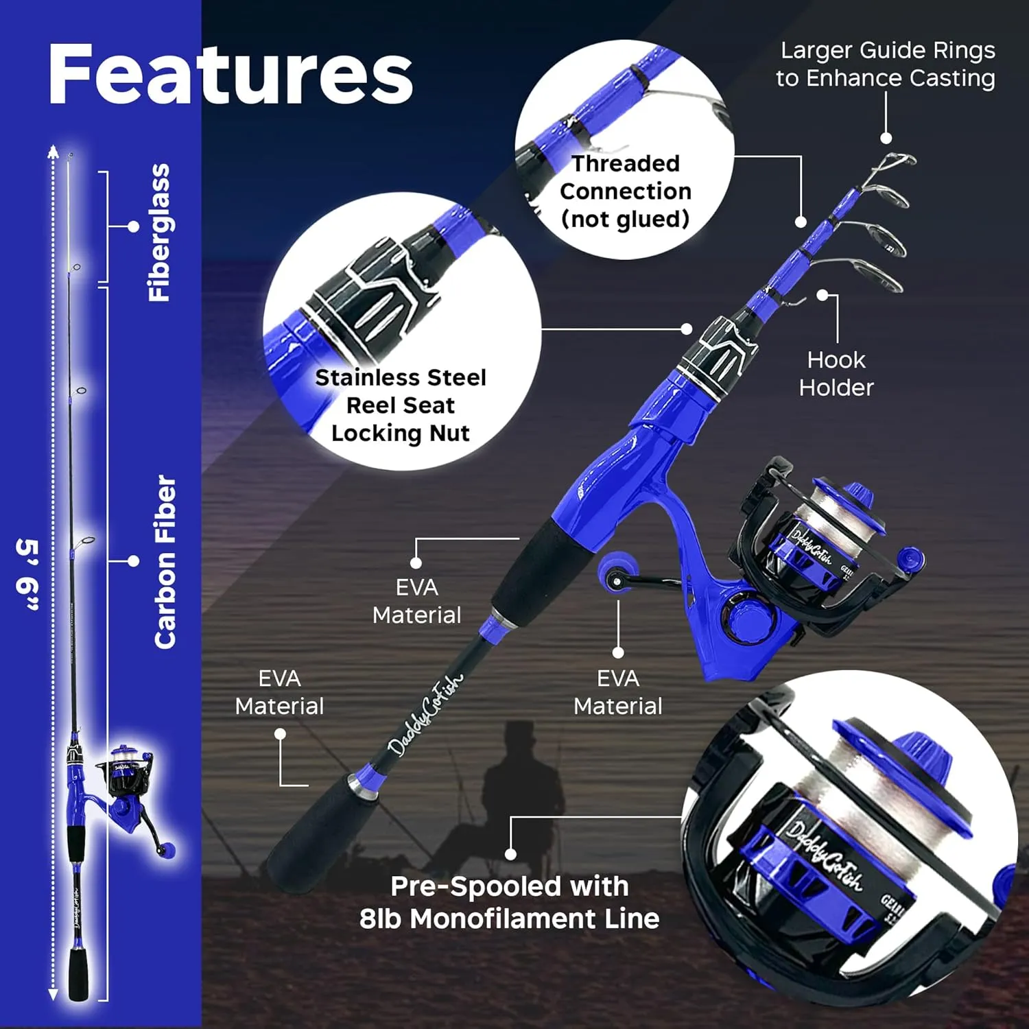 Spinning Fishing Rod and Reel Combo Set with Tackle Box | Kids Fishing Pole | Carbon Fiber Telescopic Fishing Rod Kit | Spinning Reel for Travel Saltwater Freshwater Fishing Gear Kit