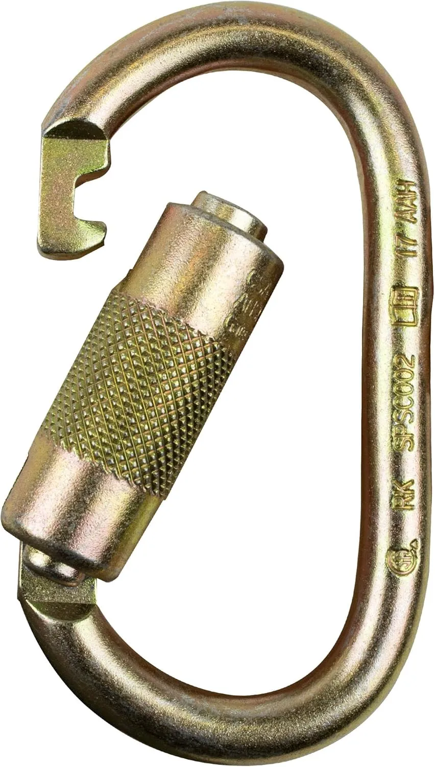 SPSC002 Twist Locking Alloy Oval-Shaped Steel Carabiner, 3600 LBS Gate Strength, ANSI Certified