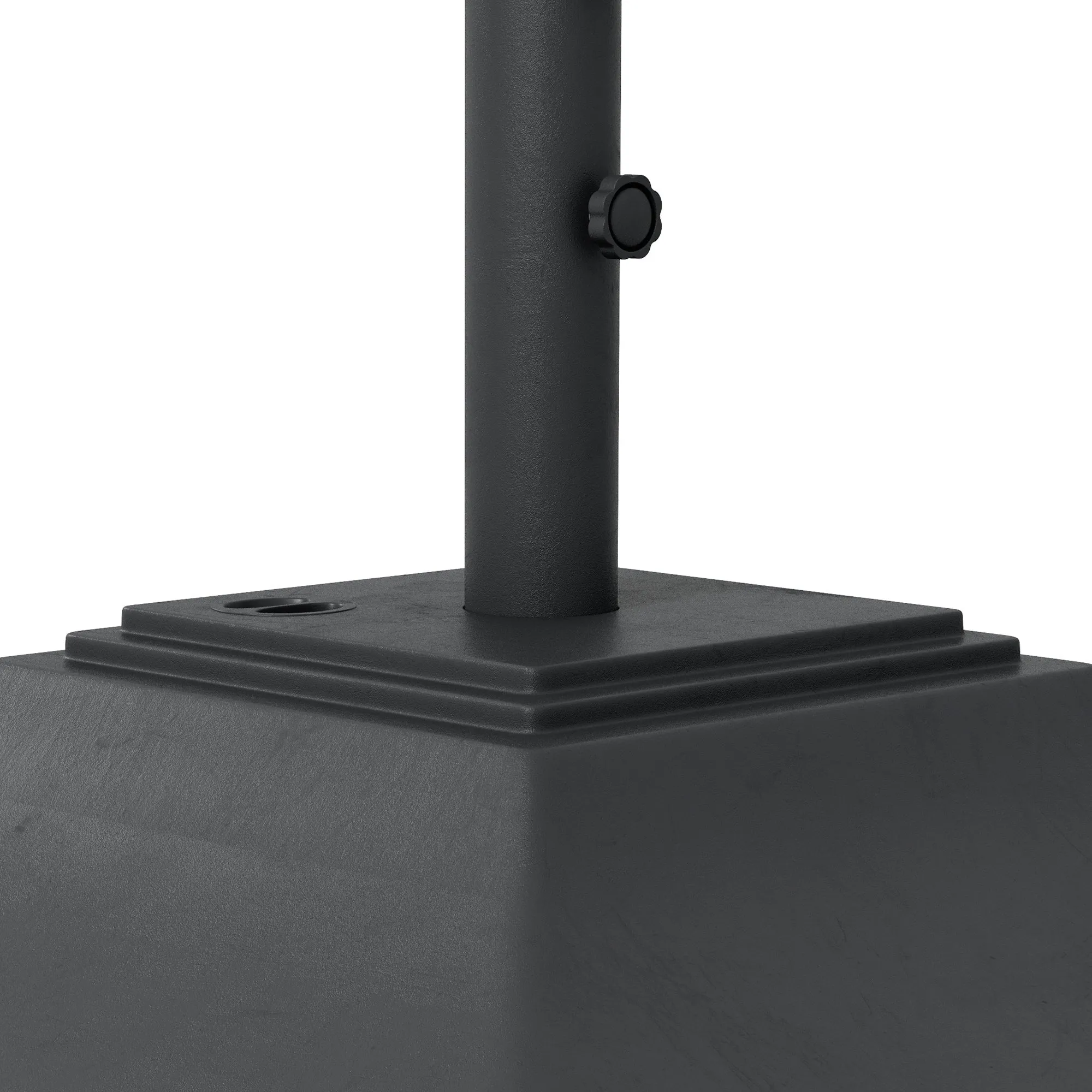 Square Parasol Base with Wheels, 45kg Water or 60kg Sand Filled, Heavy Duty HDPE Umbrella Stand with Double Adjustable Knob, Fillable Parasol Stand for 38mm and 48mm Poles, Black