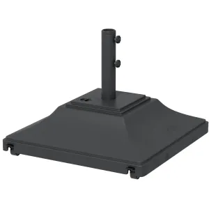 Square Parasol Base with Wheels, 45kg Water or 60kg Sand Filled, Heavy Duty HDPE Umbrella Stand with Double Adjustable Knob, Fillable Parasol Stand for 38mm and 48mm Poles, Black