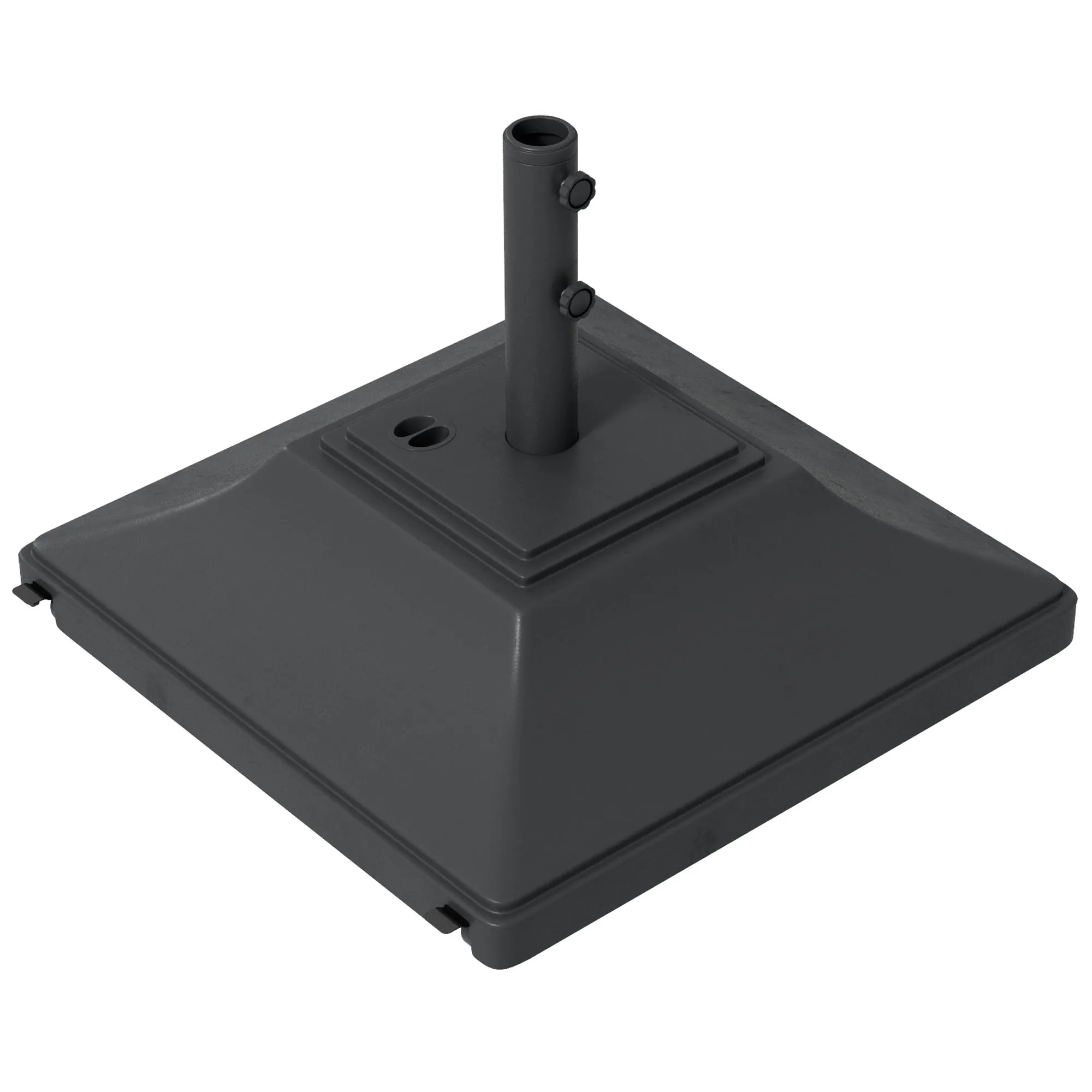 Square Parasol Base with Wheels, 45kg Water or 60kg Sand Filled, Heavy Duty HDPE Umbrella Stand with Double Adjustable Knob, Fillable Parasol Stand for 38mm and 48mm Poles, Black