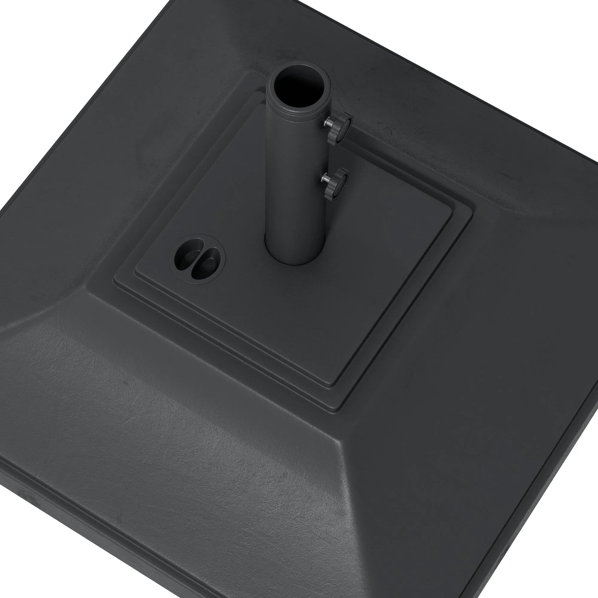 Square Parasol Base with Wheels, 45kg Water or 60kg Sand Filled, Heavy Duty HDPE Umbrella Stand with Double Adjustable Knob, Fillable Parasol Stand for 38mm and 48mm Poles, Black