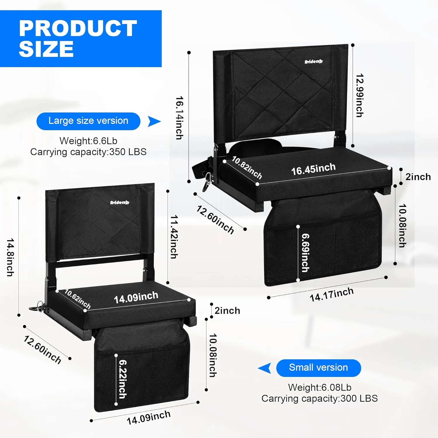 Stadium Seats for Bleacher Chairs with Back Support and Soft Cushion, Wide Portable 600D Water-Resistant Padded Stadium Seat