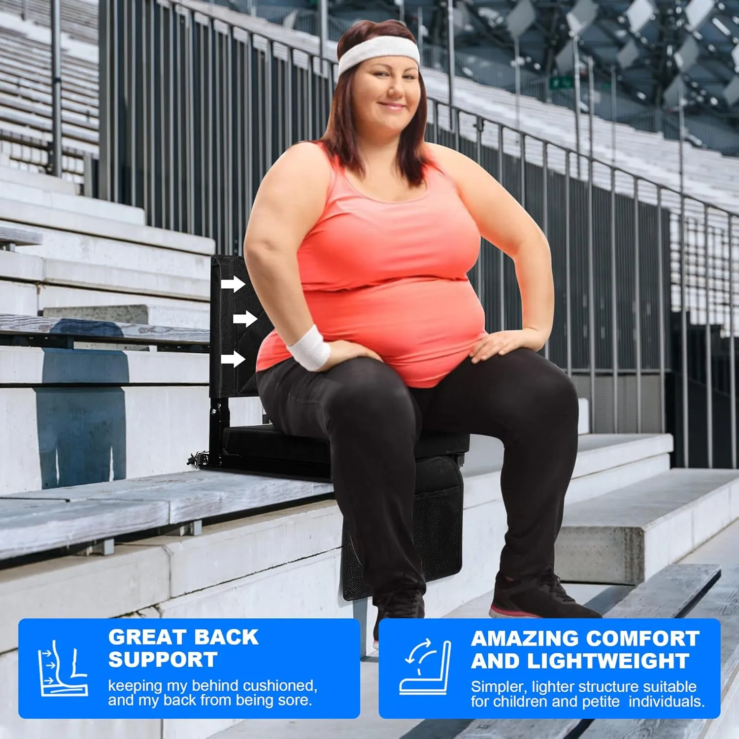 Stadium Seats for Bleacher Chairs with Back Support and Soft Cushion, Wide Portable 600D Water-Resistant Padded Stadium Seat