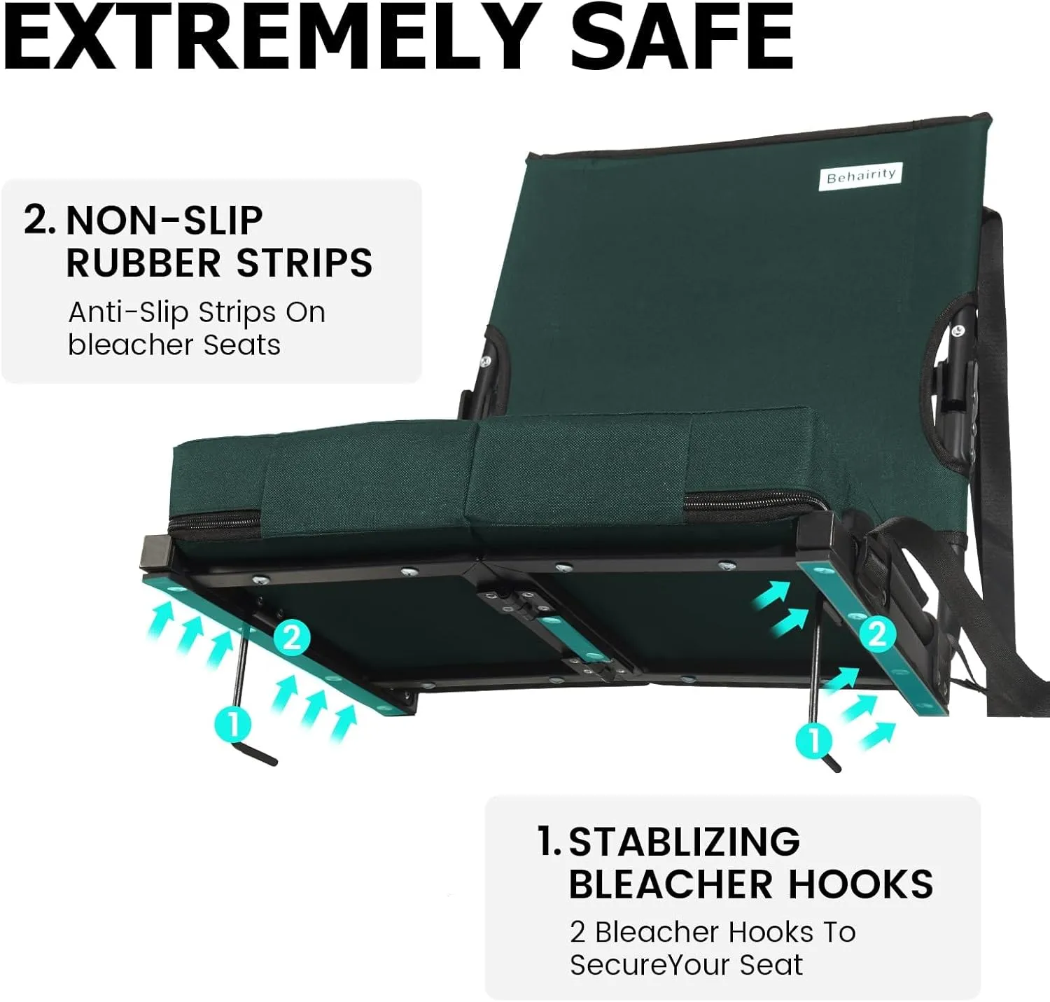 Stadium Seats for Bleachers with Back Support Wide, Portable Bleacher Chairs with Highest Back and Thick Cushion, Folding Padded Stadium Chair for Adults at Sports Events and Concerts (Hunter Green)