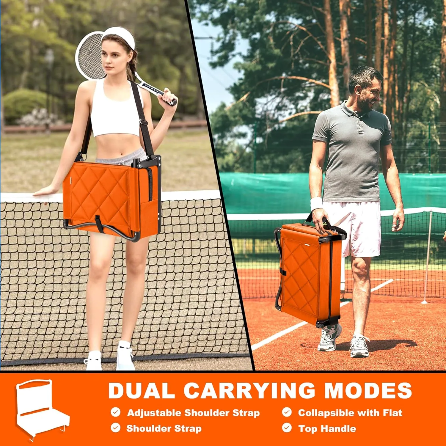 Stadium Seats with Back Support and Cushion Thick Padded Bleacher Chairs with Shoulder Strap, Portable Folding Stadium Seat Chairs for Bleachers Include Cup Holder and Side Pocket