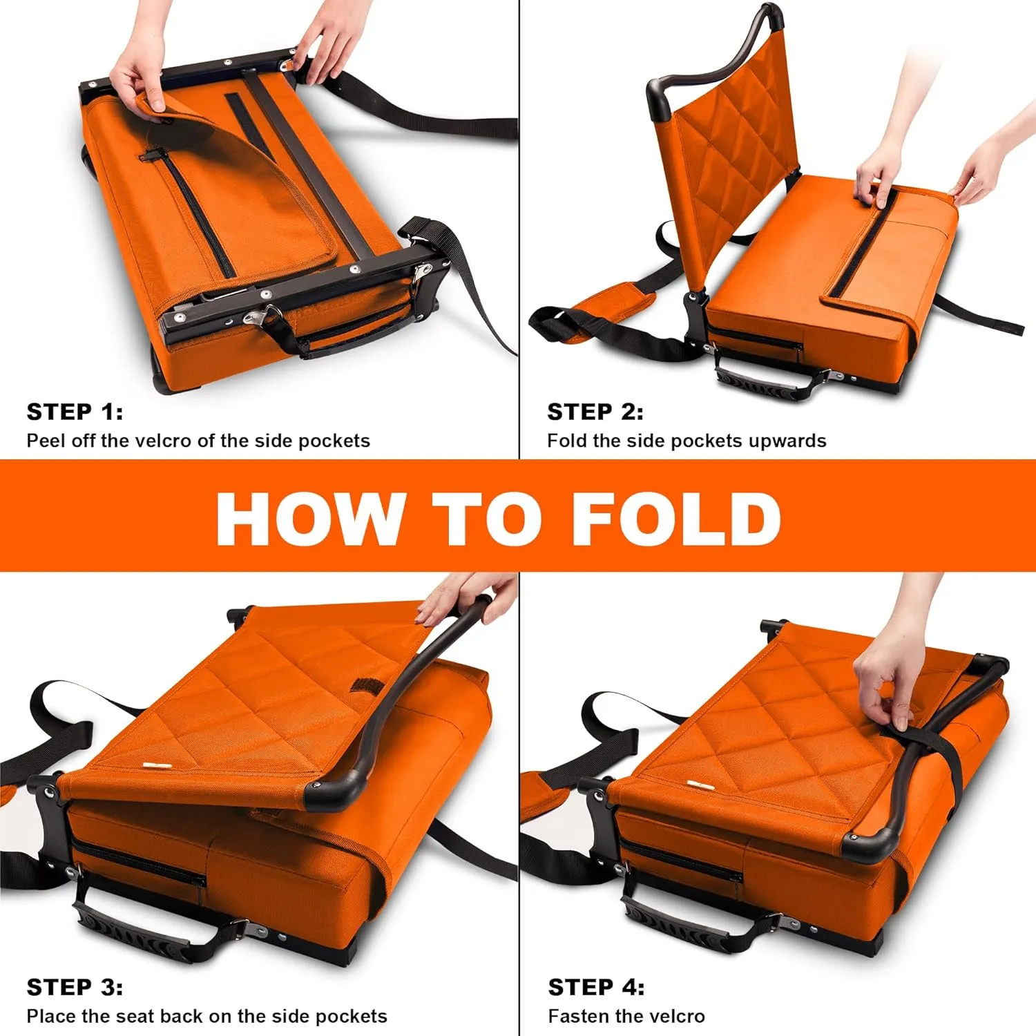 Stadium Seats with Back Support and Cushion Thick Padded Bleacher Chairs with Shoulder Strap, Portable Folding Stadium Seat Chairs for Bleachers Include Cup Holder and Side Pocket