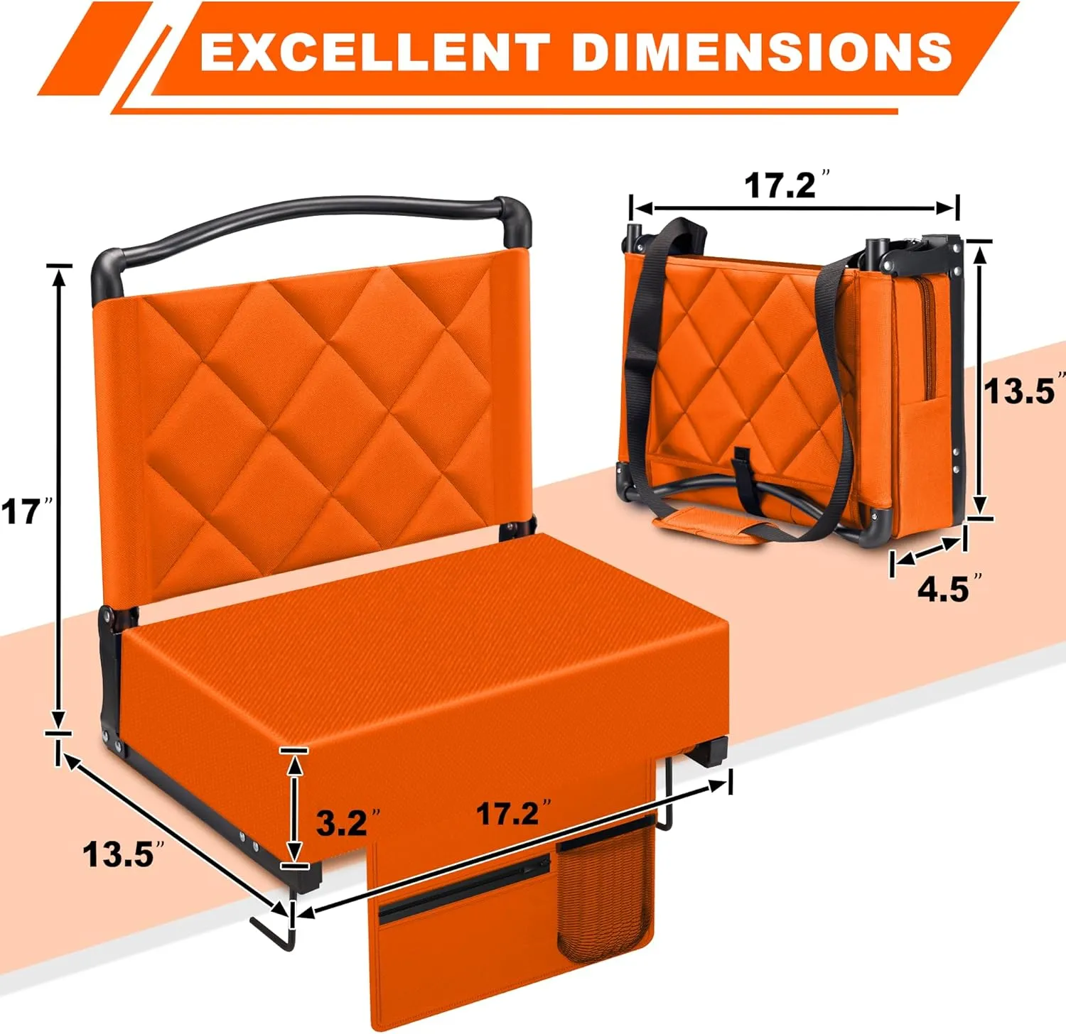 Stadium Seats with Back Support and Cushion Thick Padded Bleacher Chairs with Shoulder Strap, Portable Folding Stadium Seat Chairs for Bleachers Include Cup Holder and Side Pocket