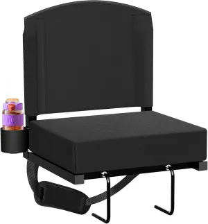 Stadium Seats with Back Support, Portable Bleacher Seat for Bleachers Hold up 400lbs, Wide Bleacher Seat with Shoulder Strap & Handle Perfect for Sports Events (Black, 1pcs)