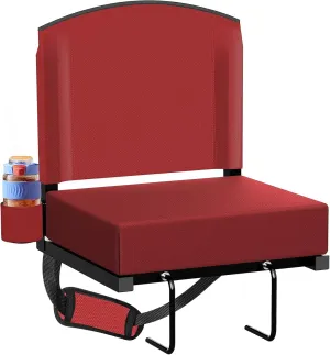 Stadium Seats with Back Support, Portable Bleacher Seat for Bleachers Hold up 400lbs, Wide Bleacher Seat with Shoulder Strap & Handle Perfect for Sports Events (Red, 1pcs)