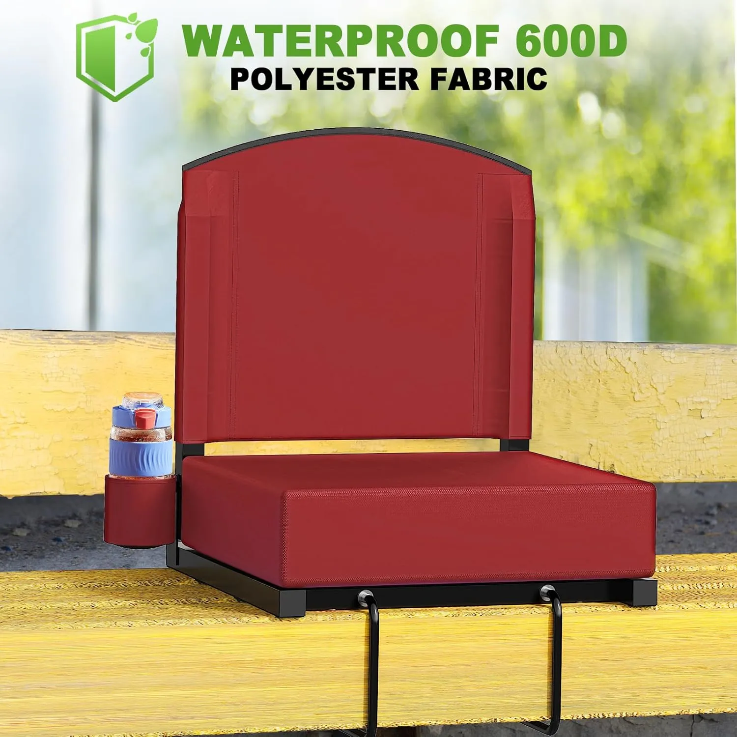Stadium Seats with Back Support, Portable Bleacher Seat for Bleachers Hold up 400lbs, Wide Bleacher Seat with Shoulder Strap & Handle Perfect for Sports Events (Red, 1pcs)