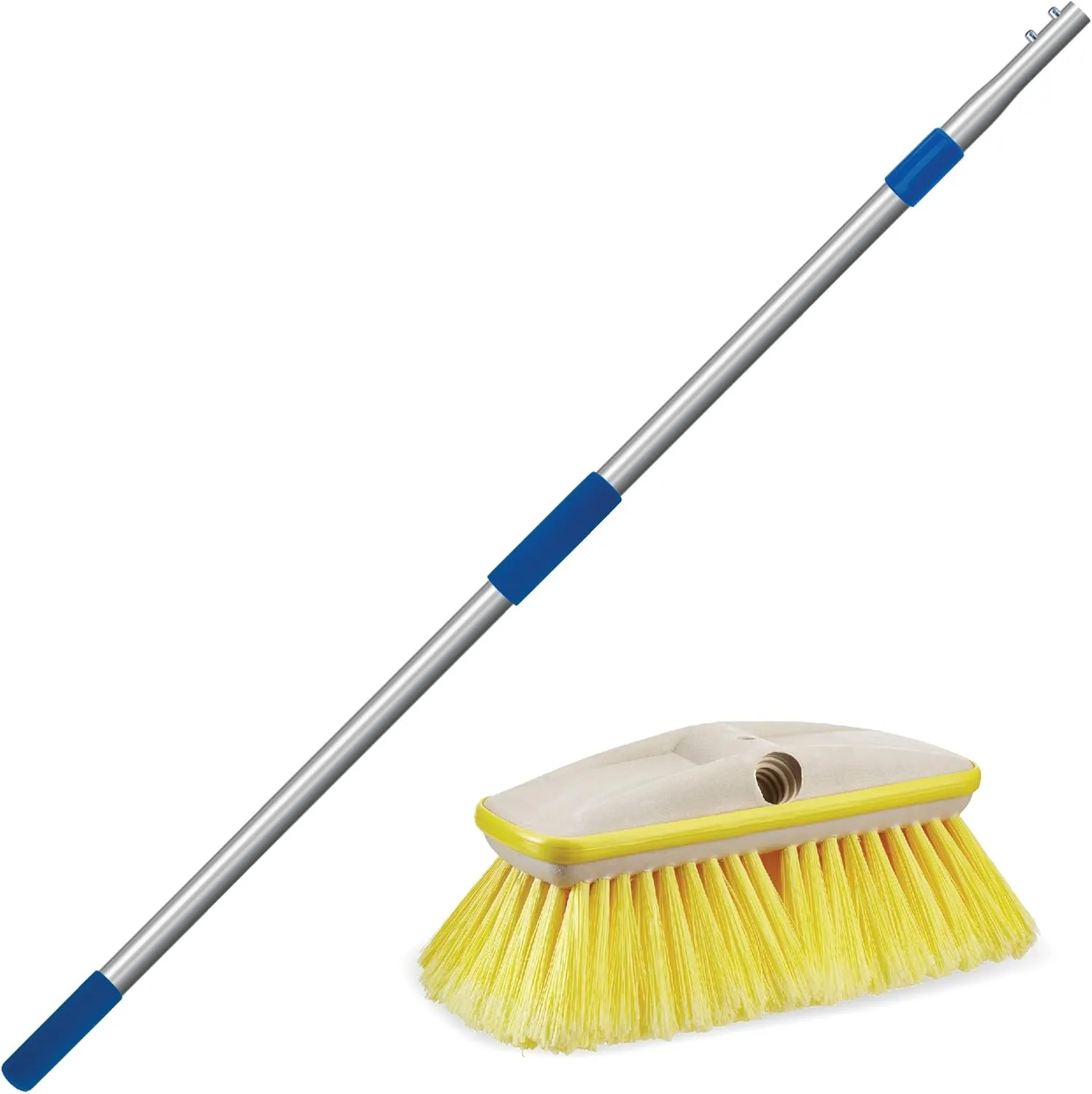 STAR BRITE Deluxe Telescoping Deck Brush Kit - Extendable Aircraft-Grade Aluminum Handle, Soft or Medium Bristles, Floats if Dropped, Ergonomic Design, Multi-Surface Cleaning