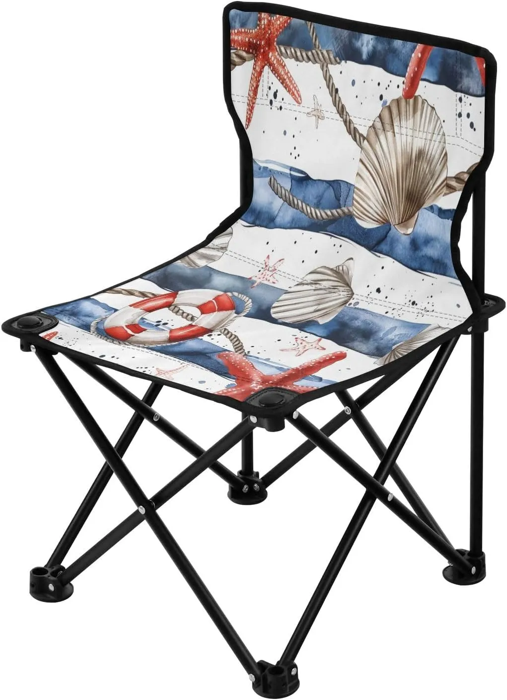 Starfish Shell Portable Outdoor Folding Chair Anti-Slip Padded Oxford Cloth Stool Camping Chair Small for Beach Hiking Fishing Gardening Quad Camp Chair