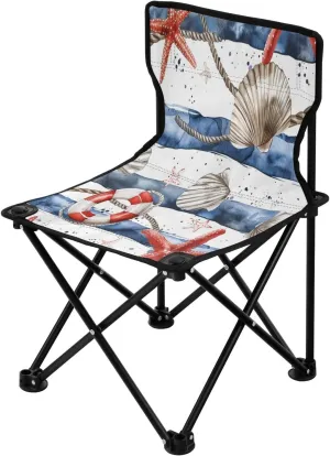 Starfish Shell Portable Outdoor Folding Chair Anti-Slip Padded Oxford Cloth Stool Camping Chair Small for Beach Hiking Fishing Gardening Quad Camp Chair