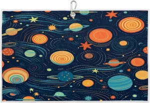 Starry Sky Abstract Golf Towel with Heavy Duty Carabiner Clip Quick Dry Ultra Absorbent Club Ball Cleaning Towel Golf Accessories for Men Women