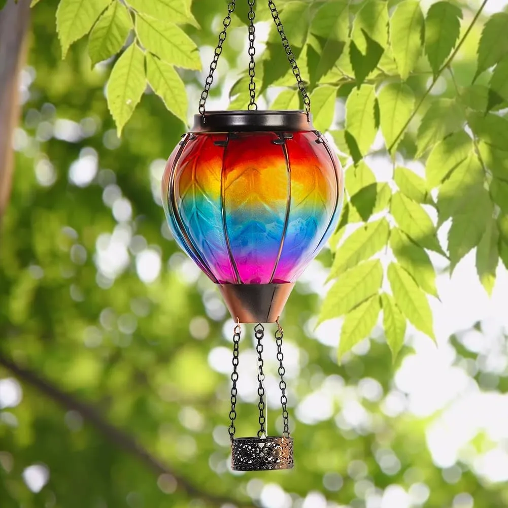 Starsoul Hot Air Balloon Solar Lantern with Candle Holder Solar Hot Air Balloon Flickering Flame Hanging Garden Light Waterproof Glass Hot Air Balloon Solar Lamp Decorative for Lawn Porch Tree Yard