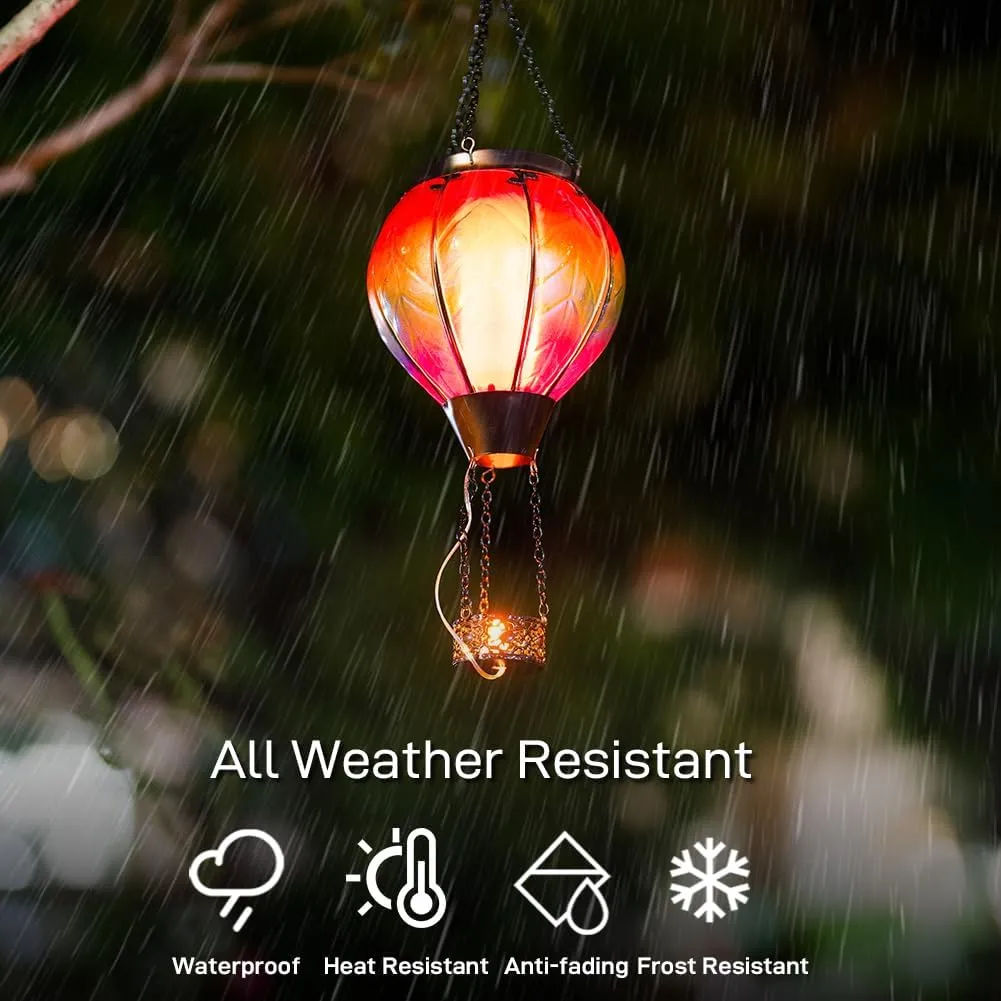 Starsoul Hot Air Balloon Solar Lantern with Candle Holder Solar Hot Air Balloon Flickering Flame Hanging Garden Light Waterproof Glass Hot Air Balloon Solar Lamp Decorative for Lawn Porch Tree Yard