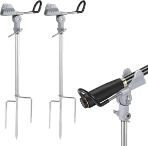 Stedan 2 Pack Fishing Rod Holders Multifunctional Stainless Steel Stand, Texture 360 ° Adjustable & Detachable Easy to Carry, Fishing Pole Holders for Ground, Beach (Silver)