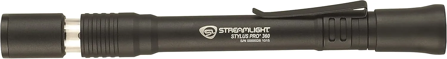 Streamlight 66218 Stylus Pro 64-Lumen 360 Penlight/Lantern Combo Flashlight with 2 AAA Alkaline Batteries, Black