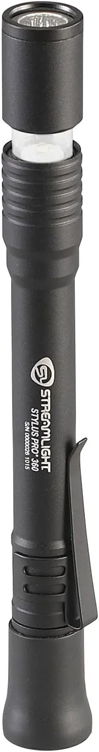 Streamlight 66218 Stylus Pro 64-Lumen 360 Penlight/Lantern Combo Flashlight with 2 AAA Alkaline Batteries, Black