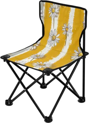Striped Daisy Portable Outdoor Folding Chair Anti-Slip Padded Oxford Cloth Stool Camping Chair Small for Beach Hiking Fishing Gardening Quad Camp Chair